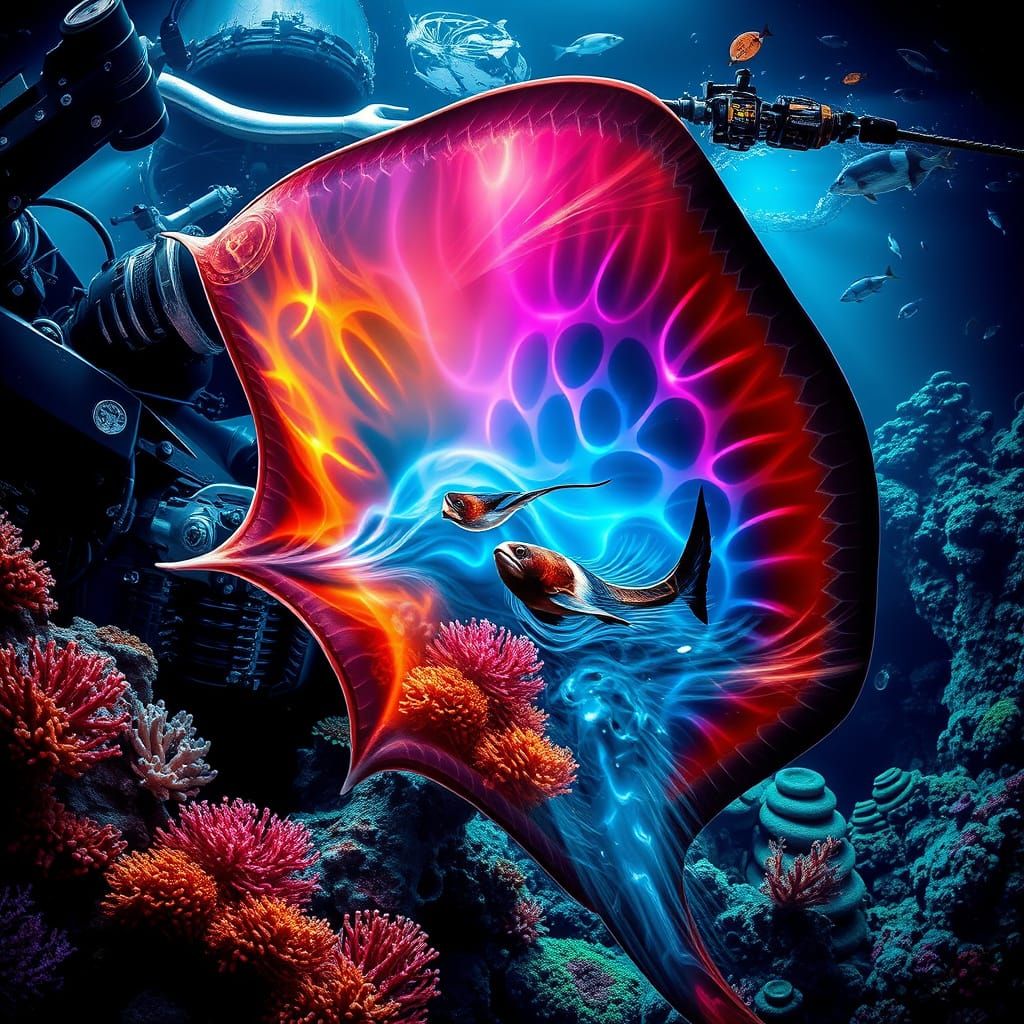 Motorcycle with Stingray Airbrush Art