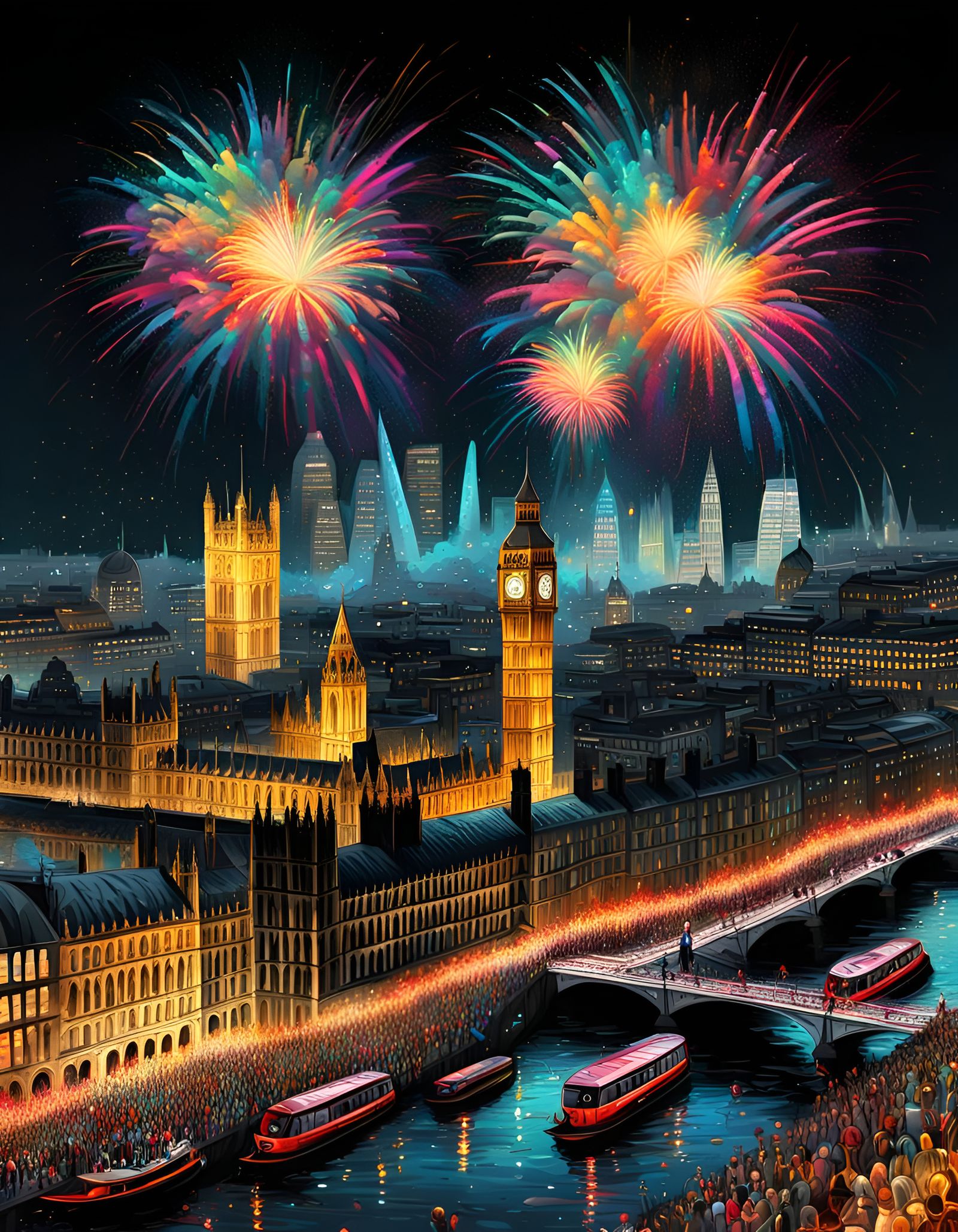 London Fireworks Display in Graffiti Art Style