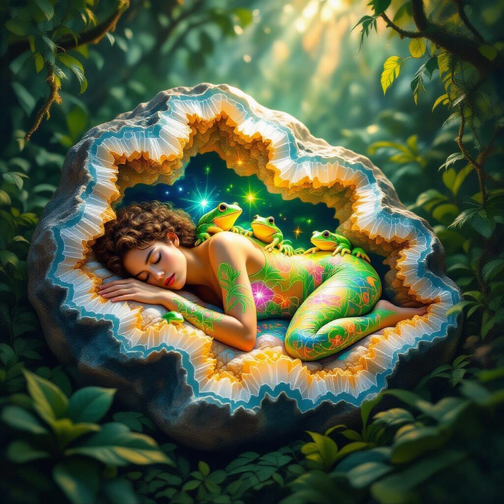 Dreamlike Geode Nap in Surreal Digital Art