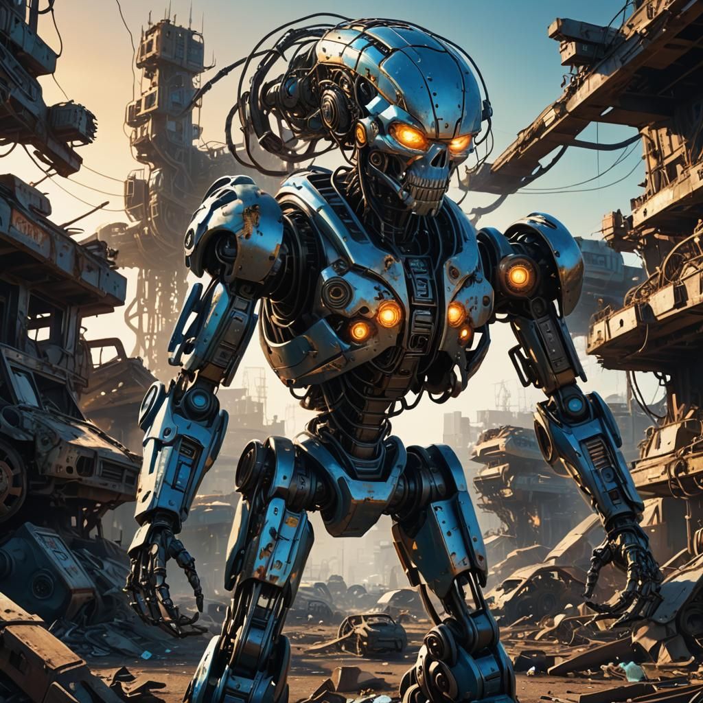 Robot Cerebrum Guarding Alien Junkyard in Matte Painting