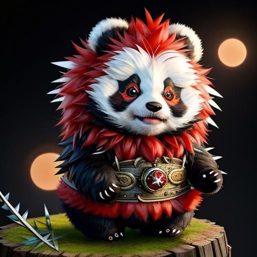 Knitted Red Panda with Feather Mohawk, Digital Art