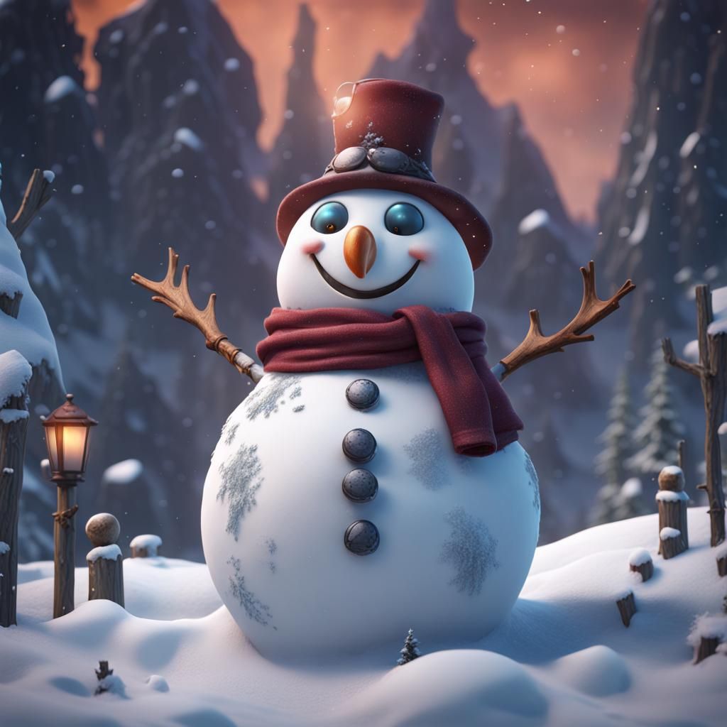 Cute Snowman: Detailed Matte Painting in Deep Color