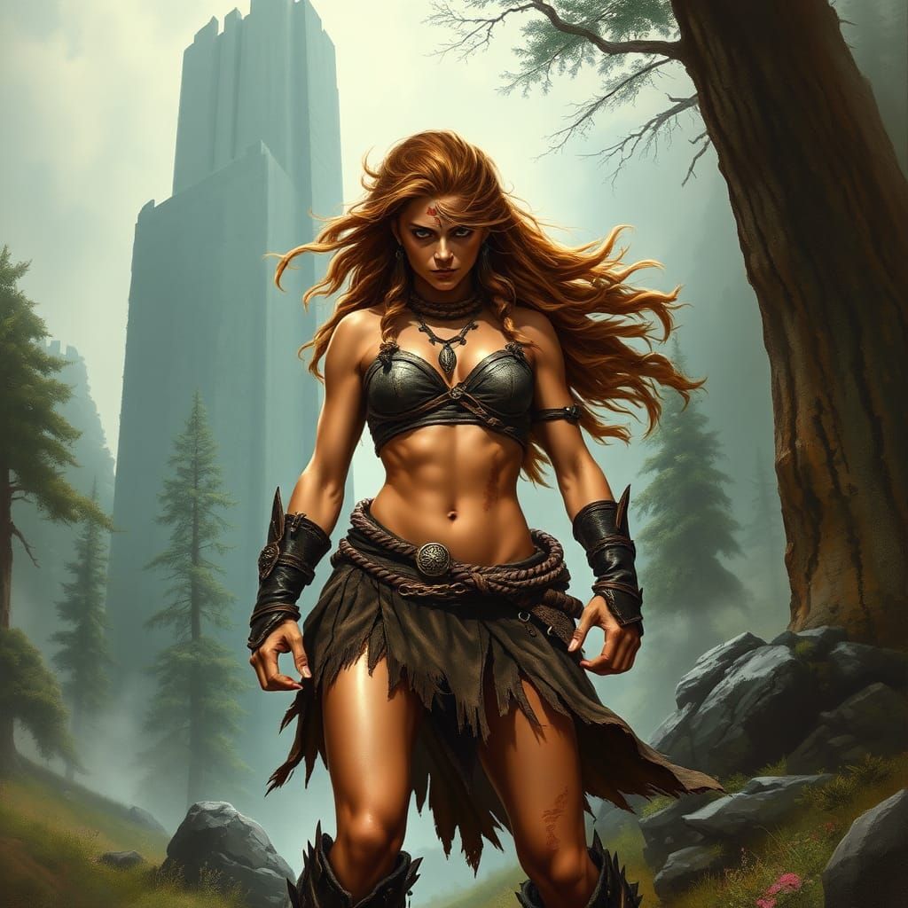 Fierce Barbarian Princess in Ancient Forest
