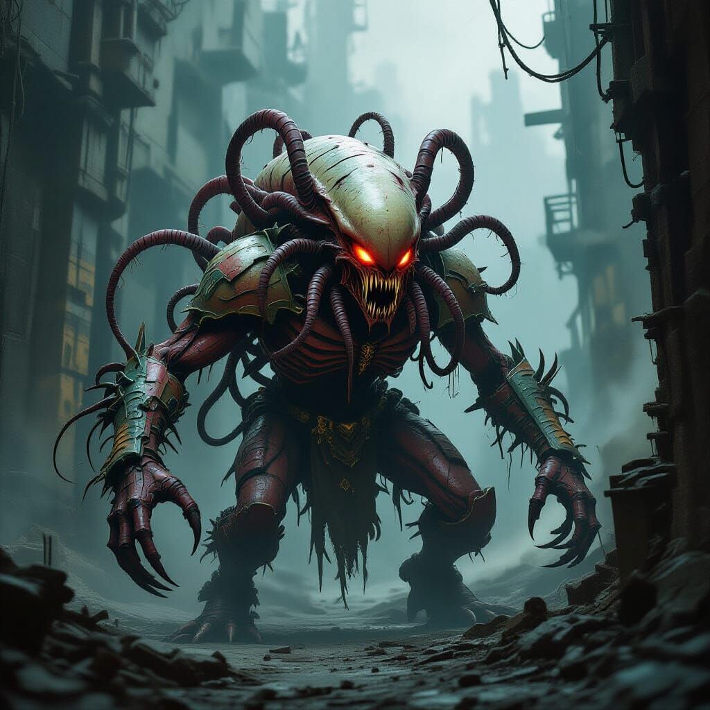 Mutated Alien Mutant with Tentacles and Big Brain