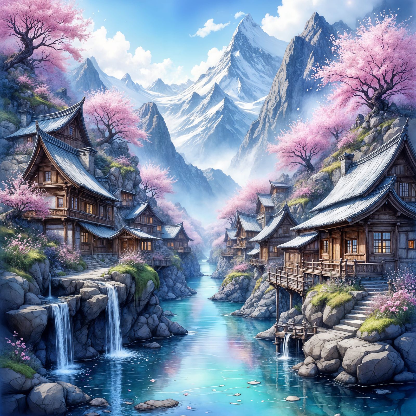 Secluded Mountain Village in Anime Style