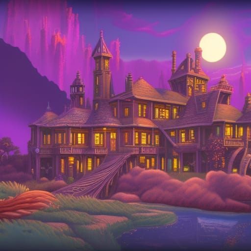 Maniac Mansion Retro Detailed Matte Painting