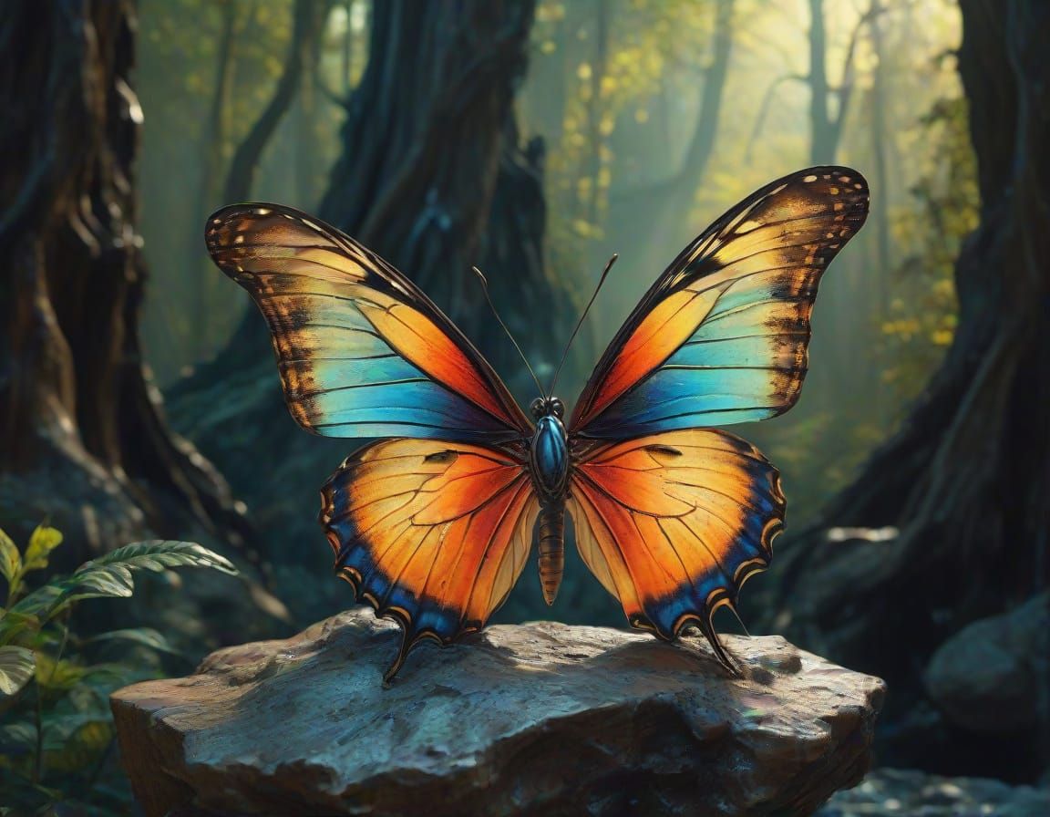 Surreal Oil Painting of Human Butterfly Transformation in Dr...