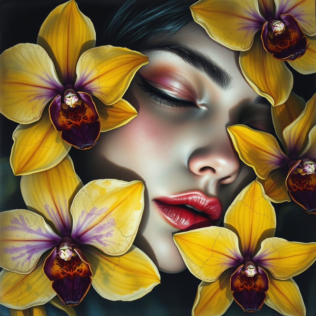 Dark Fantasy Orchid Portrait with Cracked Petals