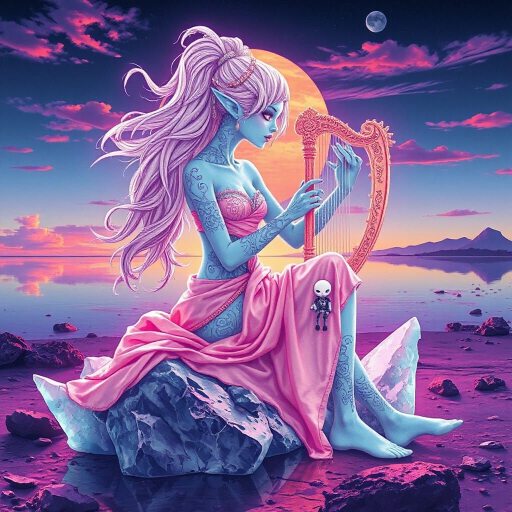 Alien Empress Made of Ice Cream in Moebius Style