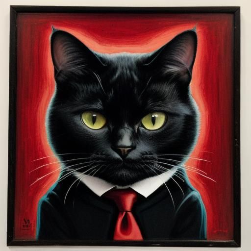 Sad Cat Warns Black Suit Portrait