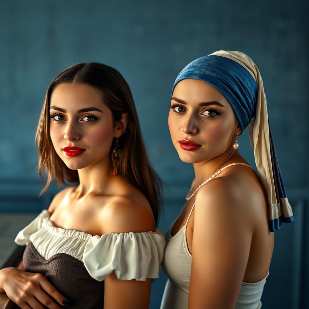 Modern Mona Lisa and Girl with a Pearl Earring