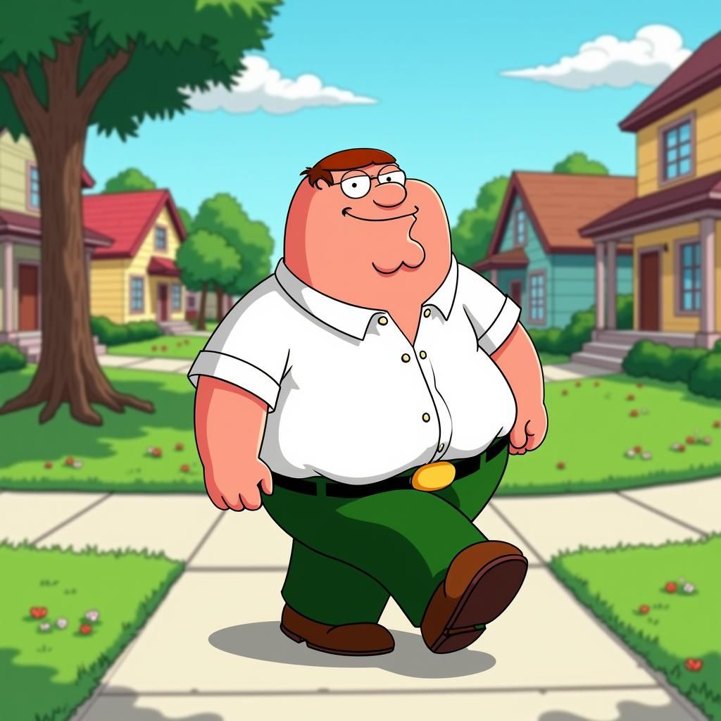 Peter Griffin's Joyful Walk in Cartoon Style