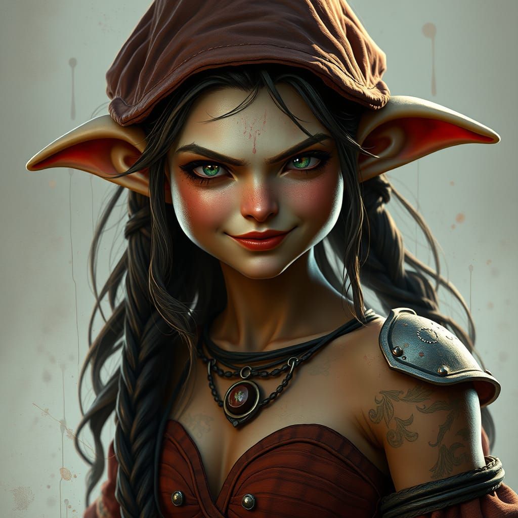 Glowing Goblin Portrait in Vibrant Triadic Colors