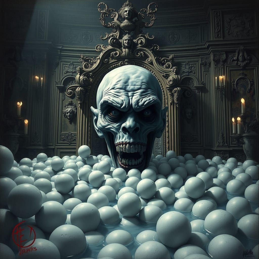 Grotesque Face Emerges in Baroque Horror Scene