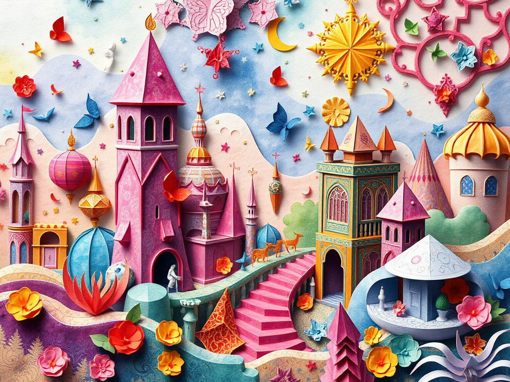 Colorful Fantasy World in Watercolor Style