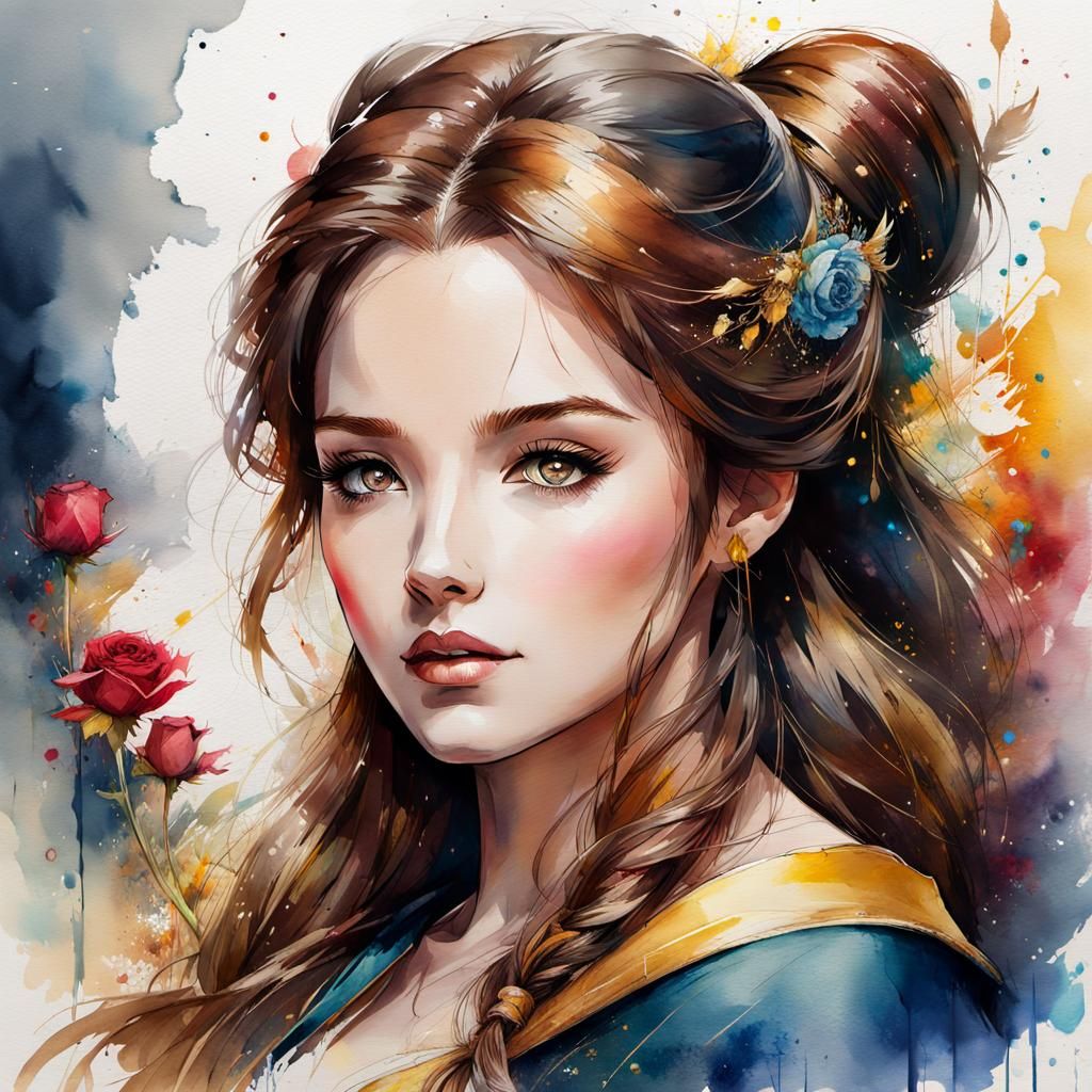 Watercolor Manga Portrait of Belle