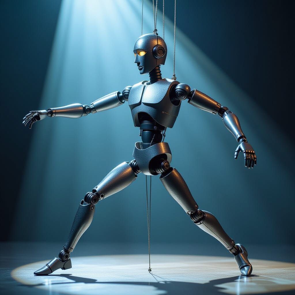 Wooden Marionette Dancer as Silver Robot