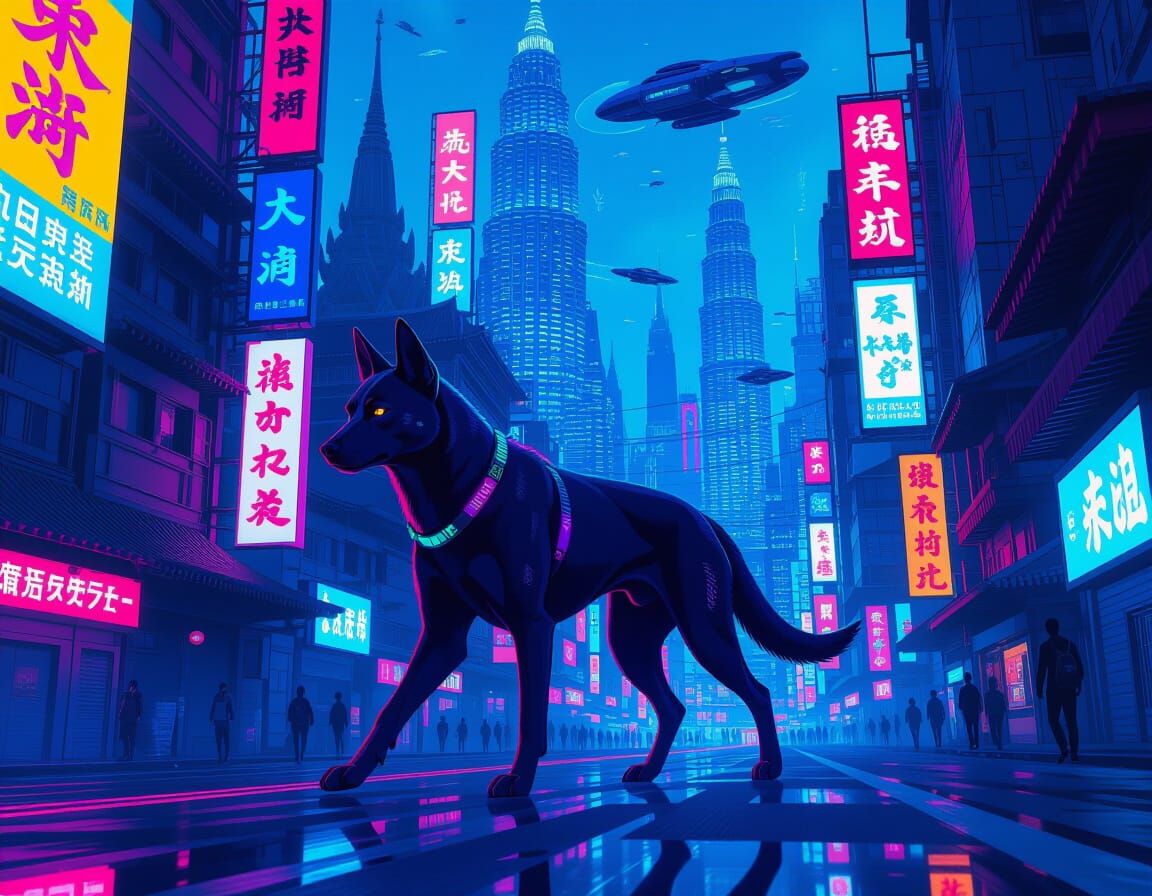 Cyberpunk Thai Ridgeback in Futuristic Cityscape