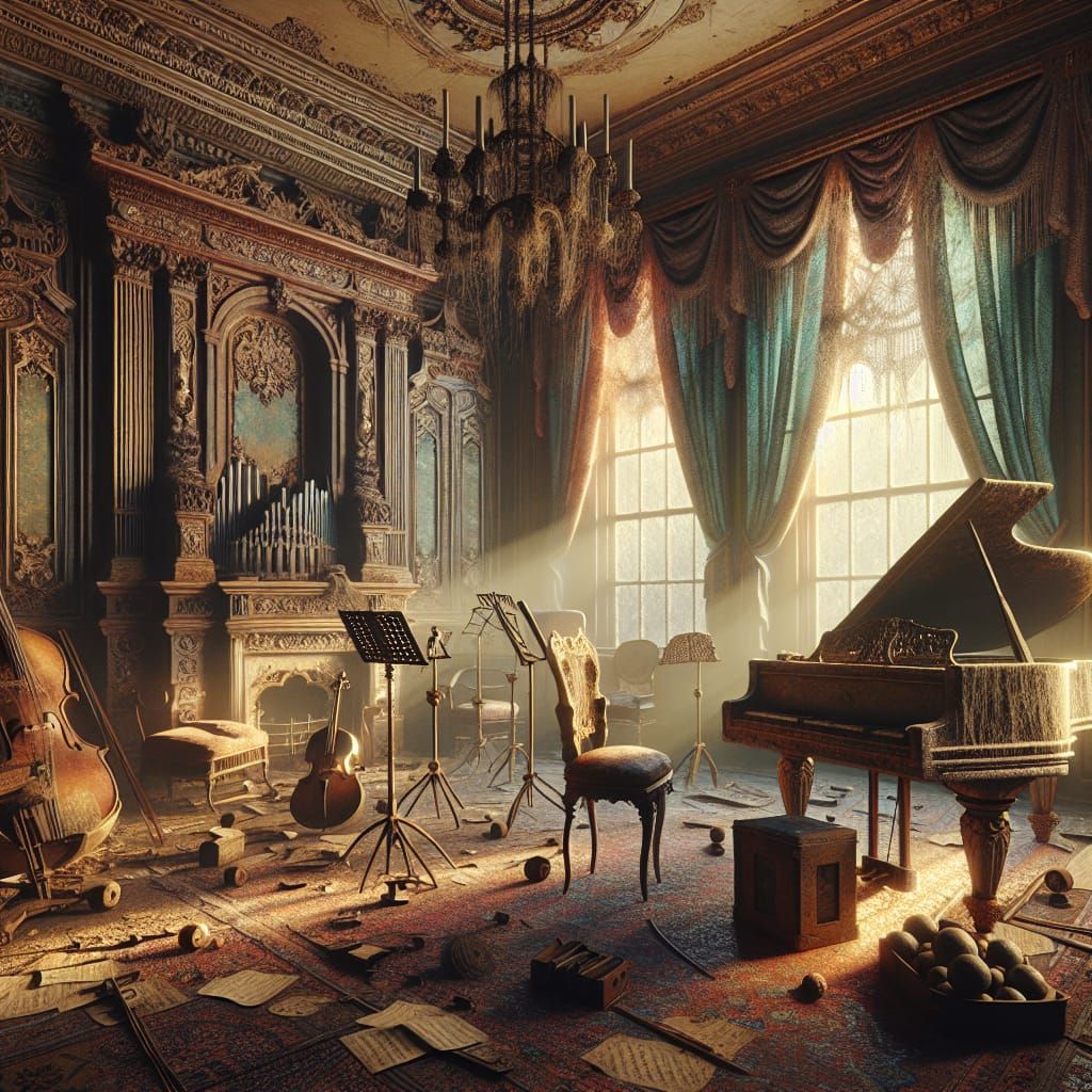 Abandoned Victorian Music Room in Ornate Matte Painting
