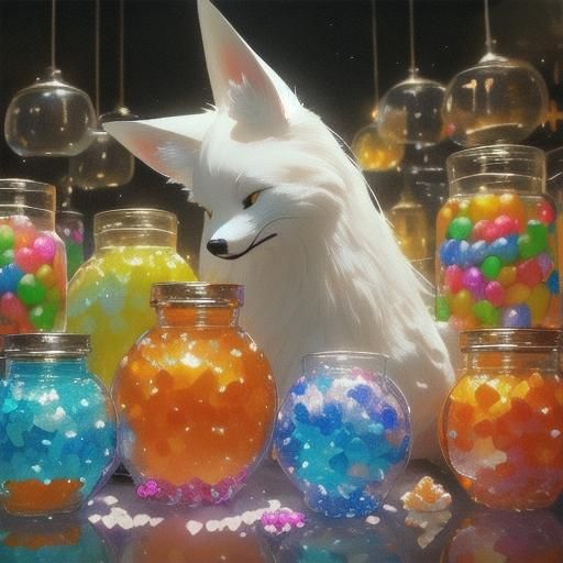Hyper-Realistic Fox in a Candy Store Scene