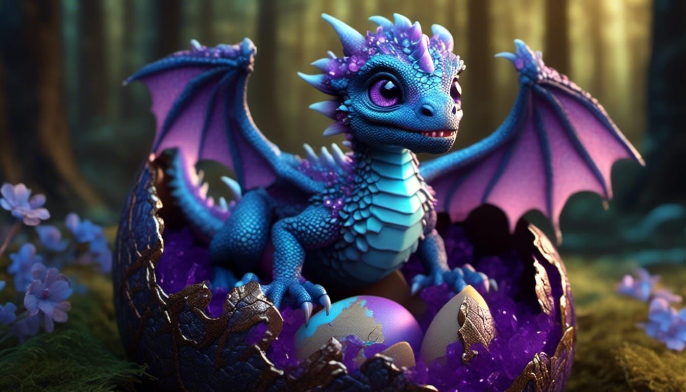 Cute Dragon Hatchling in Forest, 3D Render