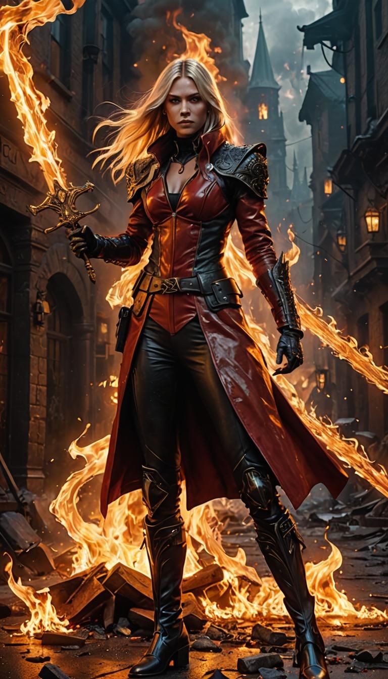 Magik with Blazing Sword in Dark Fantasy Art