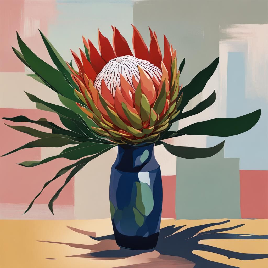 Abstract Protea Flower in Vase Art