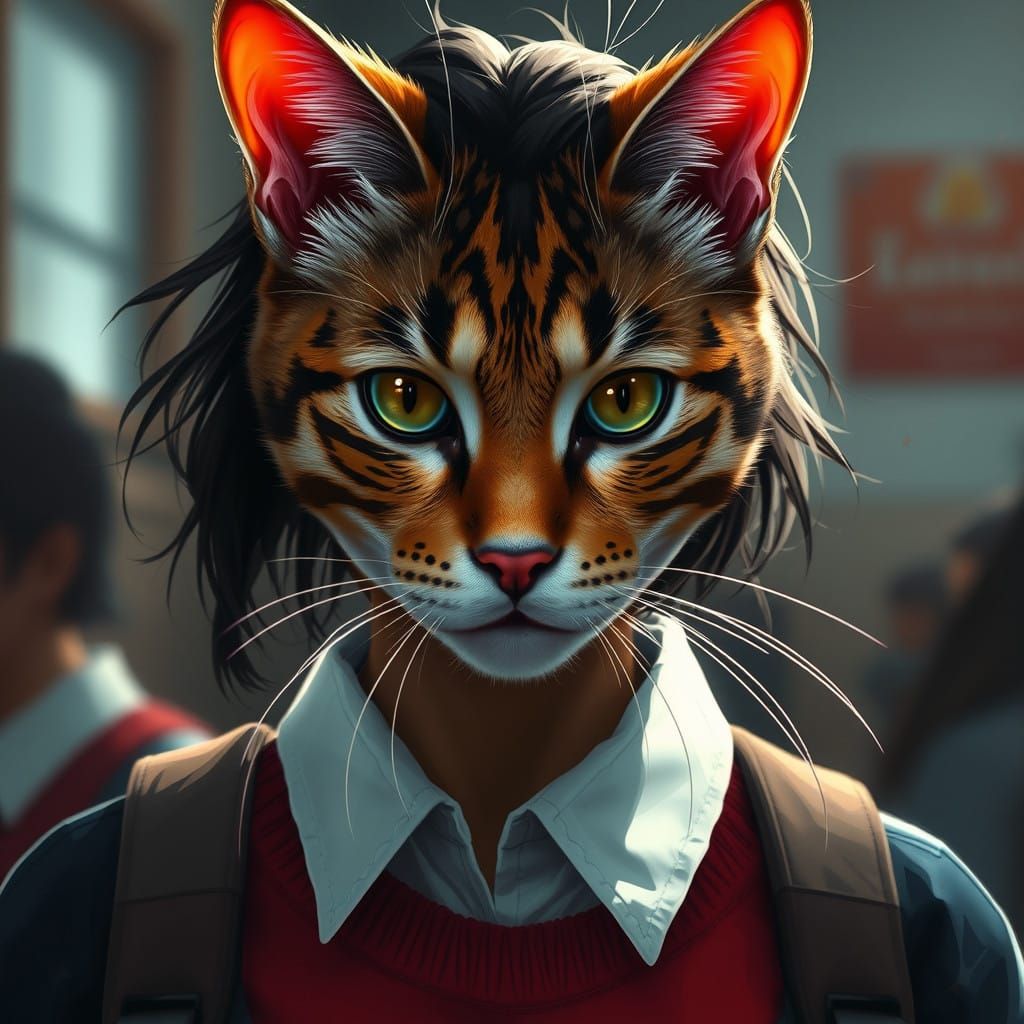 Elegant Cat Woman in Academic Attire