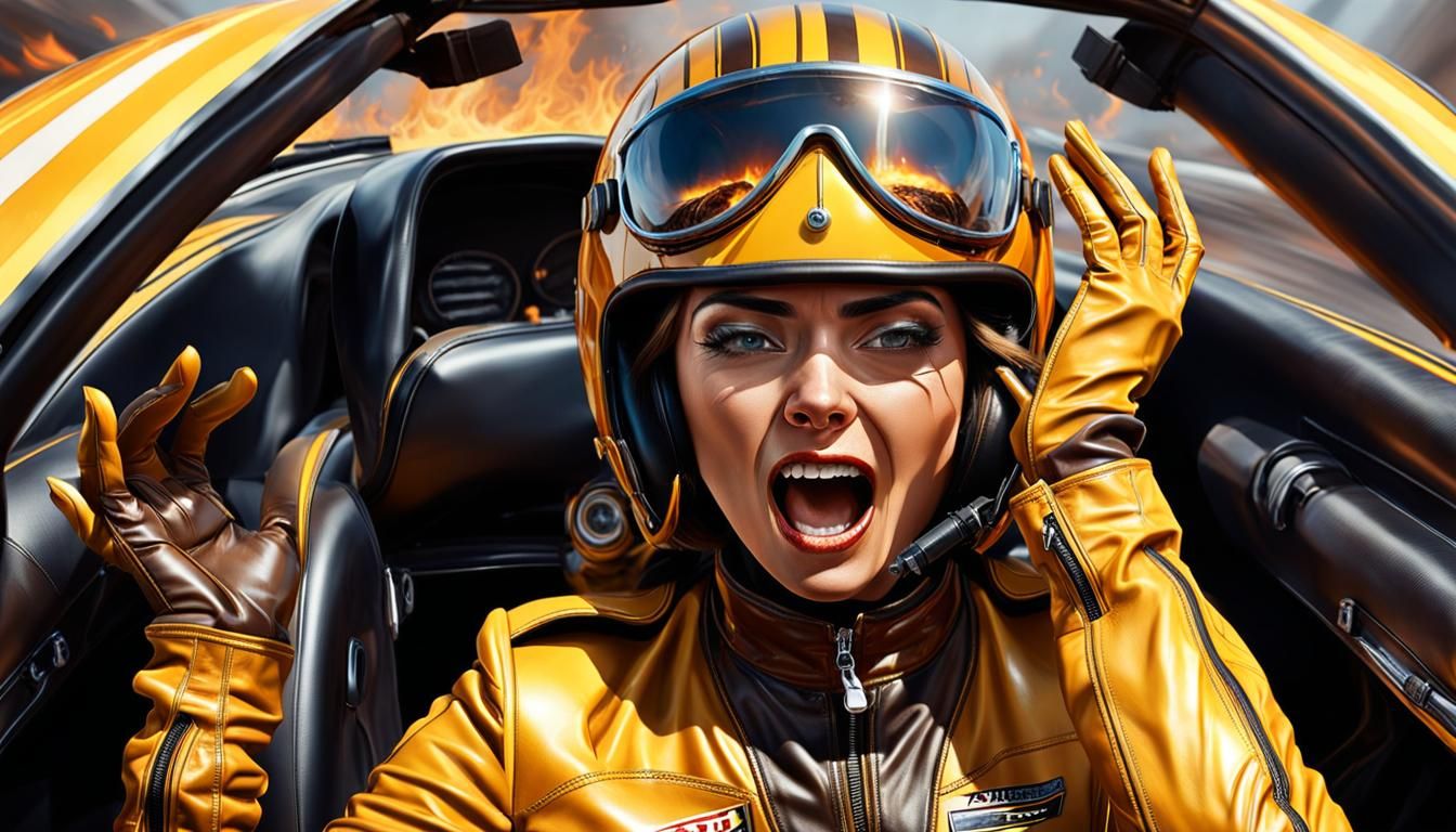 Racing Car Inferno: A Hyperrealistic Portrait of Fear