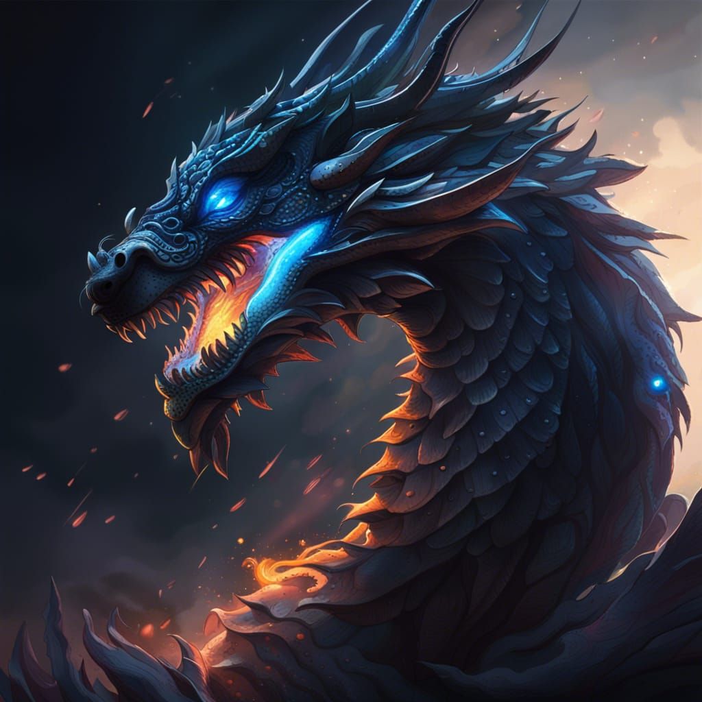 Dragon Over Burning City in Dark Fantasy Style