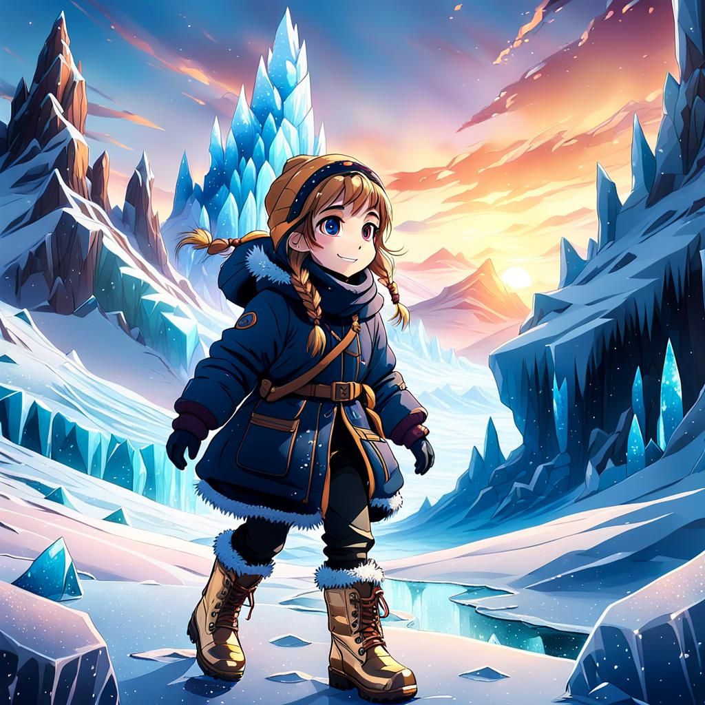 Anime Girl in Tundra at Sunset