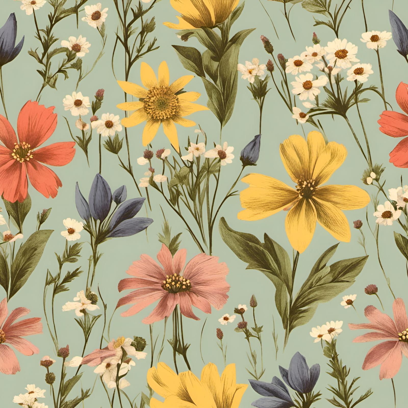 Vintage Spring Wildflowers in Bloom