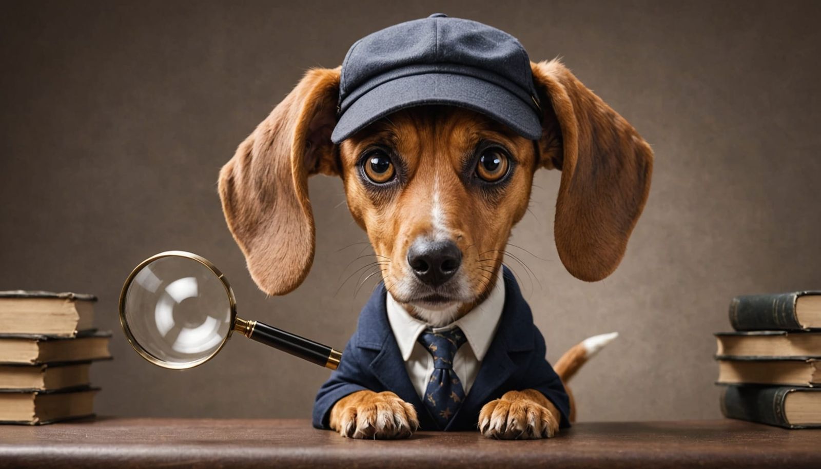 Detective Hound Peeking Under Magnifying Glass