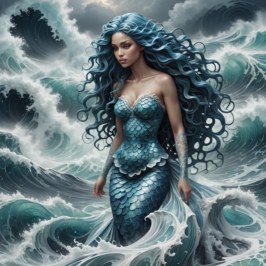Mermaid in Stormy Sea: Abstract Fractal Vector Art