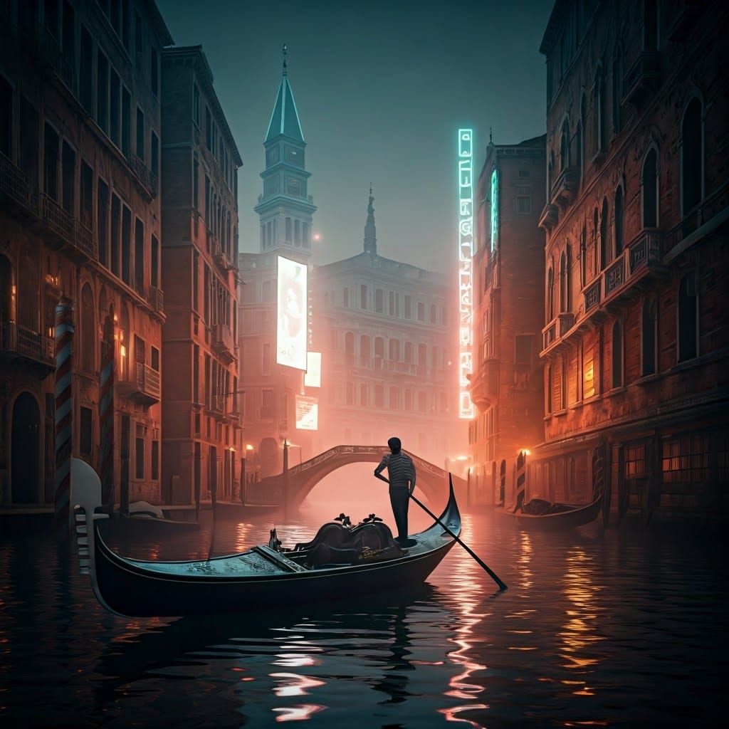 Dystopian Venice: A Futuristic Gondolier's Journey