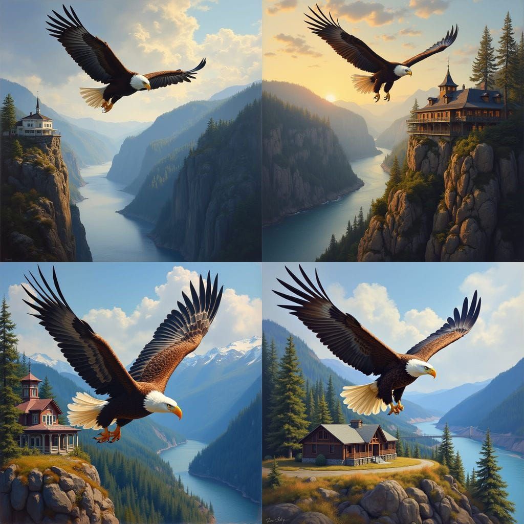 Bald Eagle Flies Over Columbia River Gorge Vista House