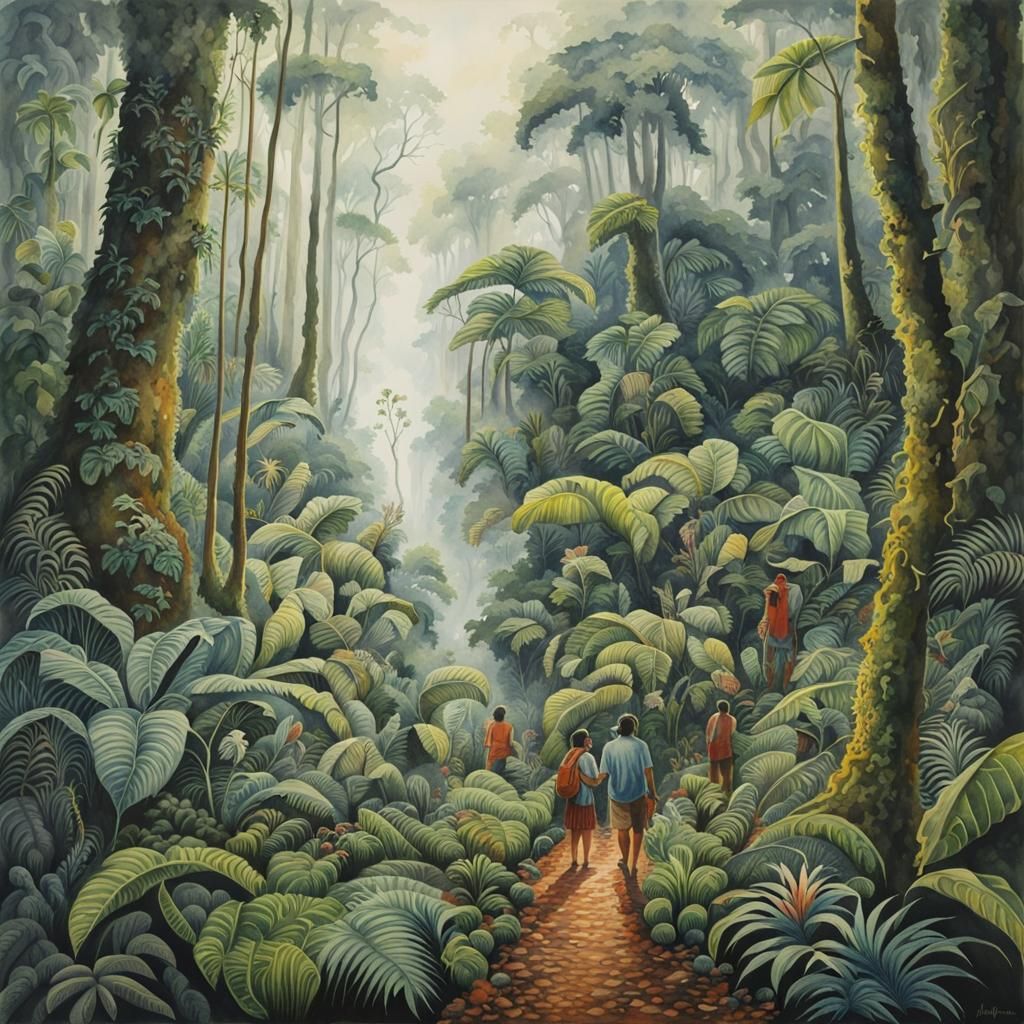 Ayahuasca Tourists in Brazilian Rainforest: Watercolor