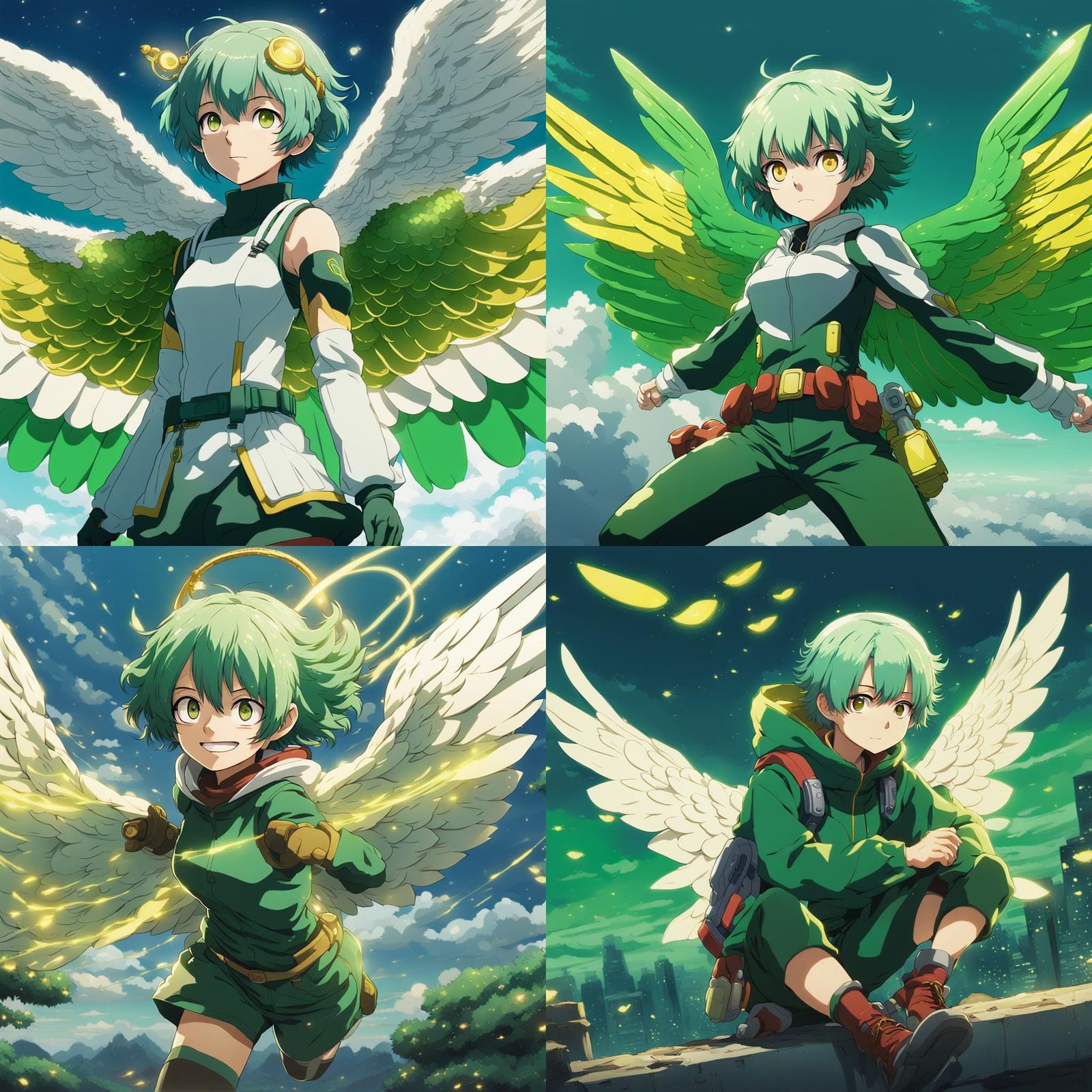 Anime Girl with Green Hair and Wings