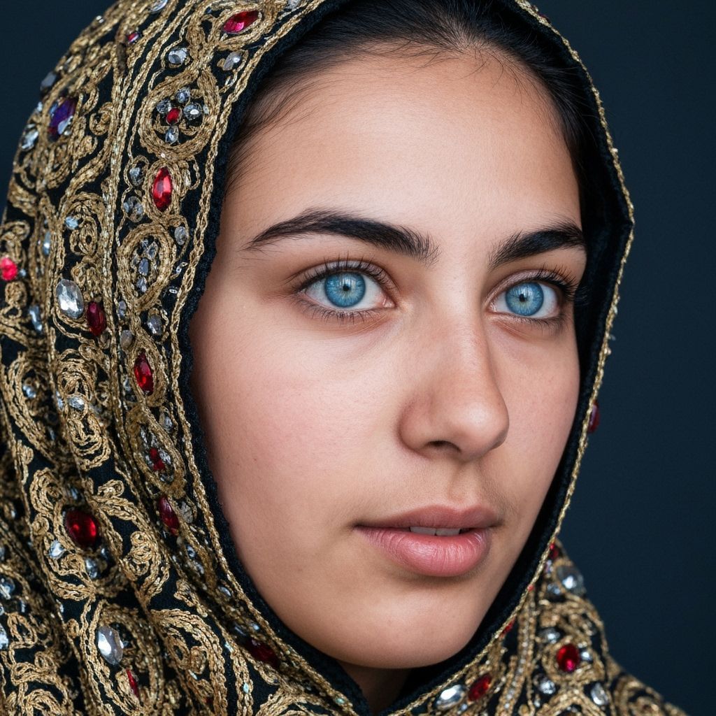 Moroccan Woman Portrait with Ornate Head Covering