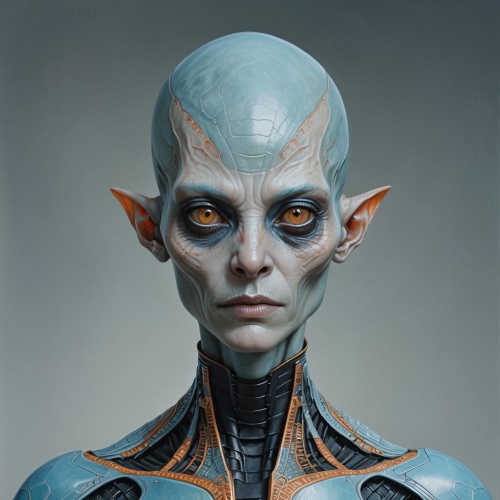 Hyperrealistic Portrait of a Blue Alien Woman