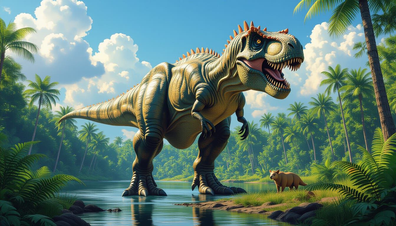 Tyrannosaurus Rex in Lush Prehistoric Landscape