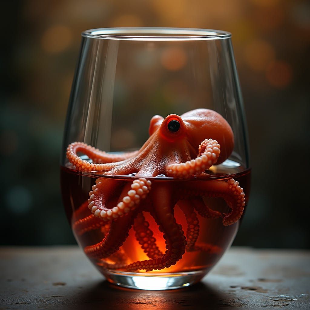 Hyper-Realistic Wine Portrait with Octopus