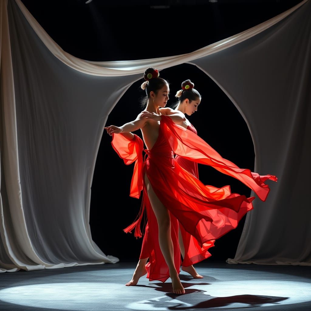 East Asian Dancers in Dramatic Spotlight: Sensual Movement C...