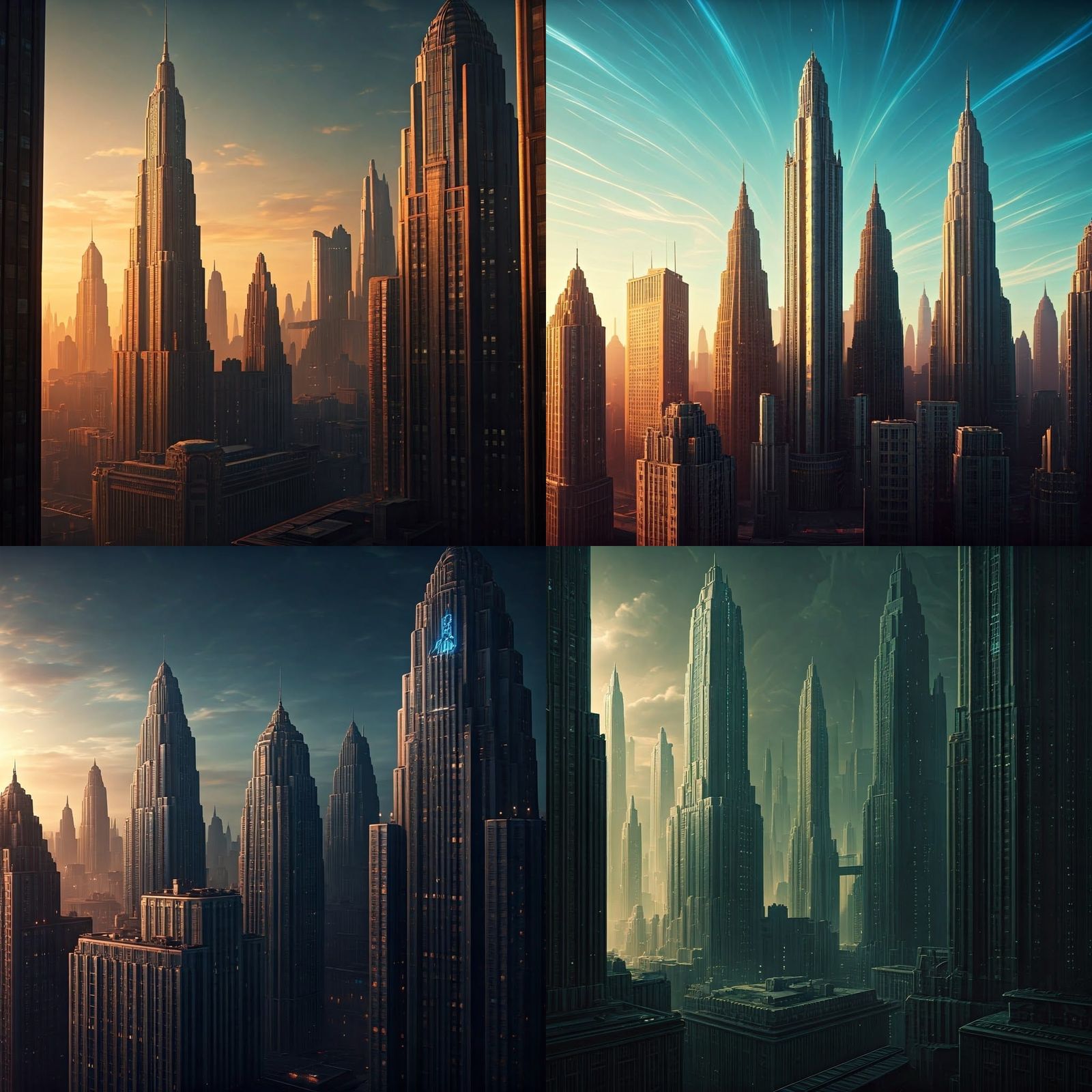 Paris City Skyline with Art Deco Skyscrapers