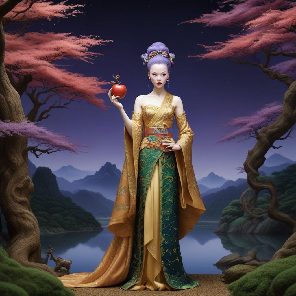 Shogun Samurai in Iridescent Armor Stands Bravely in Garden ...