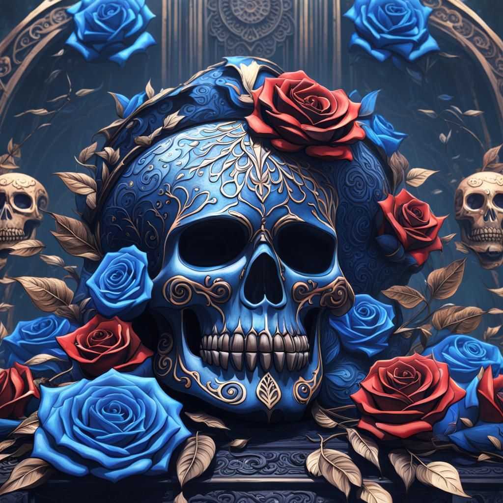 Blue Black Rose Day of the Dead: Detailed Matte Painting