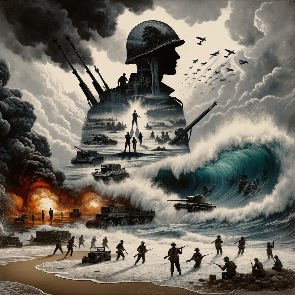 Seashore Battle Double Exposure Painting