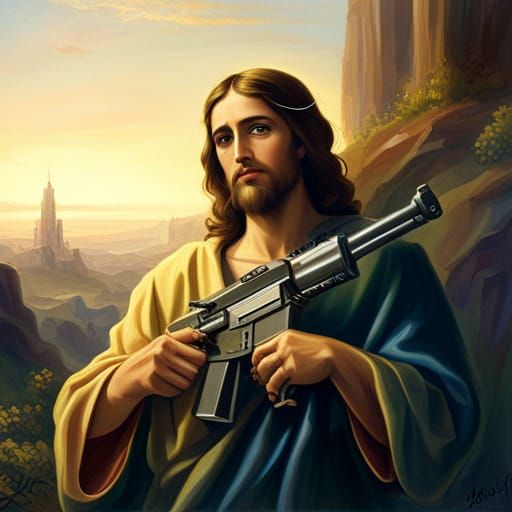 Jesus Christ with Machine Gun: High Resolution