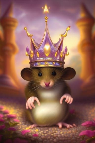 Mouse with Jeweled Crown in Kinkade Style