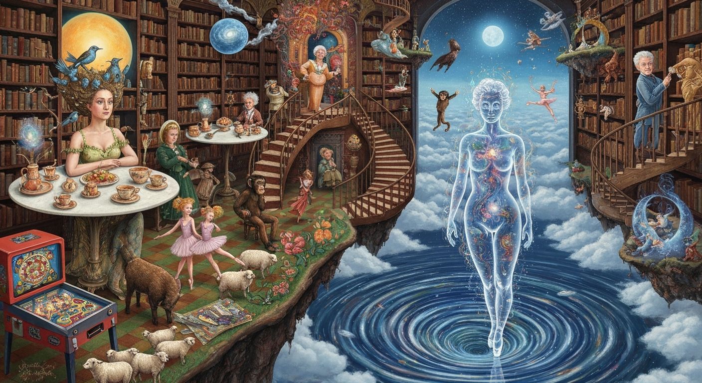 Surreal Tea Party in a Cosmic Library